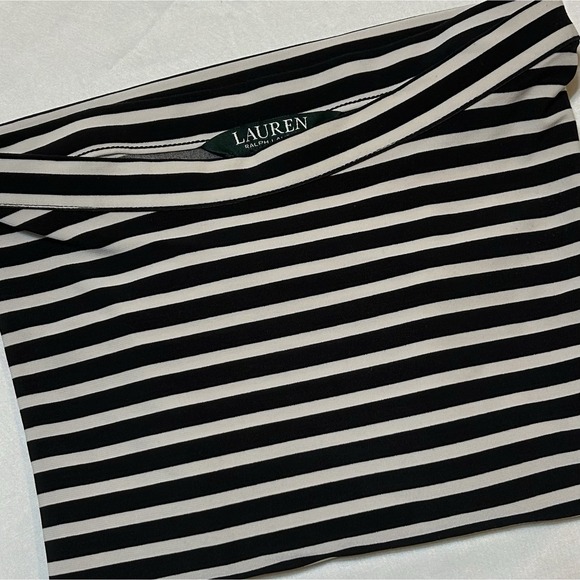 Lauren Ralph Lauren Tops - LRL Ralph Lauren Women 1X Short Sleeve Poly Knit Black White Striped Top Stretch